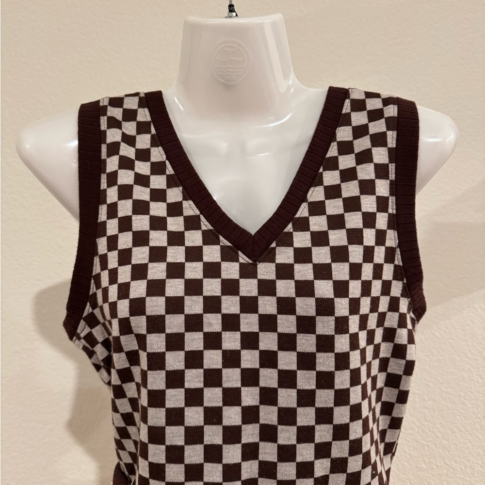 PacSun Brown and White Checkered Tank Top